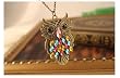 Antique Alloy with Colour Crystal Owl Long Prendant Necklace~*~