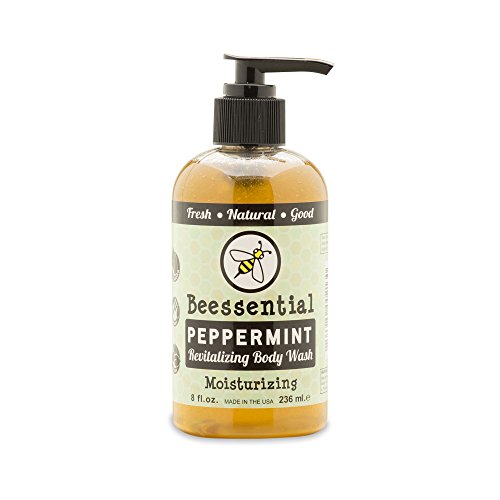 Beessential All Natural Peppermint Body Wash - Fresh and Invigorating Peppermint Scent- Great for Men, Women, and Teens - Moisturizing Honey, Aloe, Coconut, and Virgin Hemp Oil - 8 Fl. Oz.
