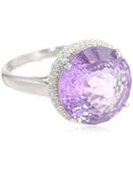 Sterling Silver Amethyst and Diamond Round Ring, Size 7