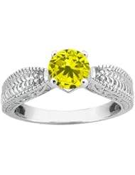 0.80 Ct Round Canary SI1/SI2 Diamond 925 Sterling Silver Ring