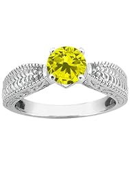 0.80 Ct Round Canary SI1/SI2 Diamond 14K White Gold Ring
