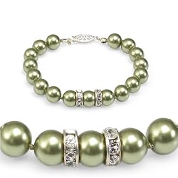 Genuine Swarovski Crystal Pearl Bracelet with Rondelle - Green (8mm)