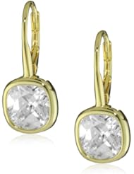 CZ by Kenneth Jay Lane "Classic Cushions" Rhodium-Plated Bezel Leverback Earrings