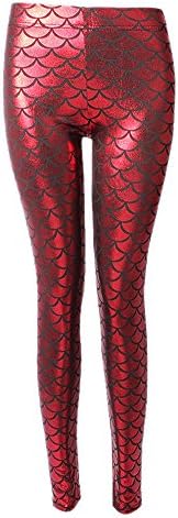 DowntownGirls Womens Liquid Metallic Fish High Waist Mermaid Leggings Red L