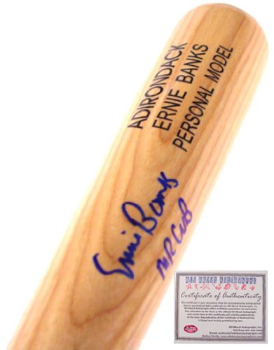 Ernie Banks Chicago Cubs Hand Signed Adirondack Blonde Bat with Mr Cub Inscription