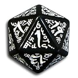 1 (One) Single d20 - Q-Workshop: Carved Elvish / Elven d20 Dice / Die (Black & White)