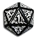 1 (One) Single d20 - Q-Workshop: Carved Elvish / Elven d20 Dice / Die (Black & White)