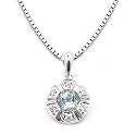 14k White Gold Aquamarine and Diamond Flower Pendant with Chain