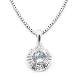 14k White Gold Aquamarine and Diamond Flower Pendant with Chain