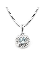 14k White Gold Aquamarine and Diamond Flower Pendant with Chain