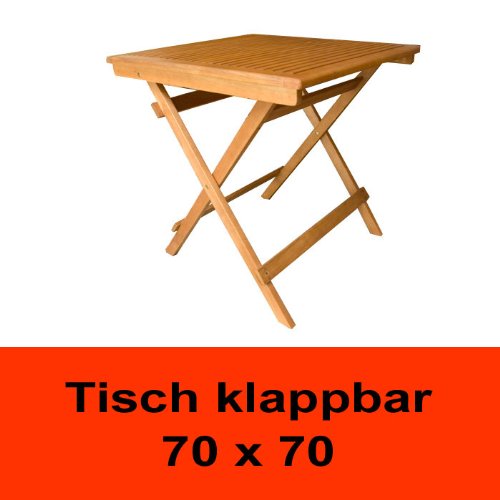 ASTI TA7070 Gartentisch, Cafetisch oder Balkontisch – 70 x 70 cm, ca 75 cm hoch, klappbar, FSC Eukalyptus, geölt