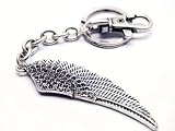Beautiful LARGE Single Antique Angel Wing Key Chain with Ring and Lobster Claw Antique Silver Tone with Gray/Hematite Crystals