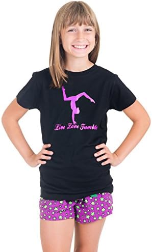 Activewear Apparel Big Girls 2 Piece Tumble Pajama T-shirt and Shorts Set (Small, Live Love Tumble/Purple)