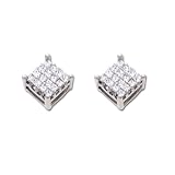 10k White Gold Invisible Set Princess Cut Diamond Stud Earrings