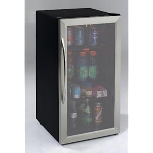 Avanti 3.1 Cubic Foot Beverage Cooler / Sylish Black Cabinet With Stainess Steel Framed Double-Pane Tempered Glass Door