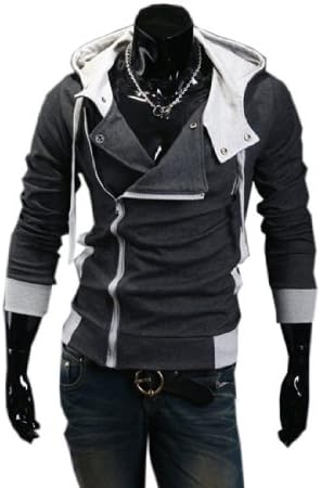 Zcargel Men's Fashion Oblique Zipper Hoodie Casual Top Coat Slim Fit Jacket (XXXL/US10, Dark Gray)