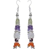Drop Earrings Women in Sterling Silver & Carnelian,Peridot and Amethyst Gemstone Jewelry 3.25 inches silver graphics