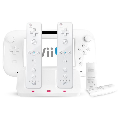 HDE White Wii U & Dual Controller Charging Dock Station with 2