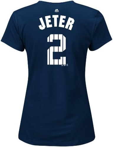 Derek Jeter #2 New York Yankees MLB Women's Pinstriped with Patch Player T-shirt (Large)