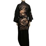 GiftsCircle Embroidered Dragon Design & Calligraphy Silk Kimono Robe, One Size