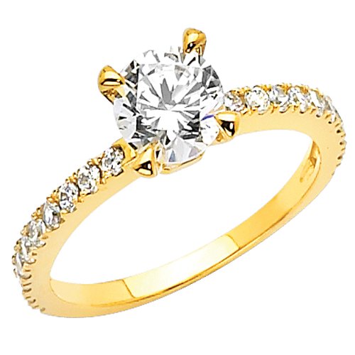 14K Yellow Gold Round-cut CZ Cubic Zirconia Ladies Solitaire Wedding Engagement Ring Band