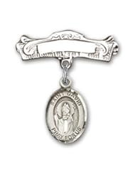 Sterling Silver Baby Badge with St. David of Wales Charm and Arched Polished Badge Pin