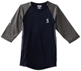 MLB Boys' Seattle Mariners 3/4 Sleeve Crew Neck Featherweight Tech Fleece Pullover (Pro Navy/Pro Carbon Heather, Large)
