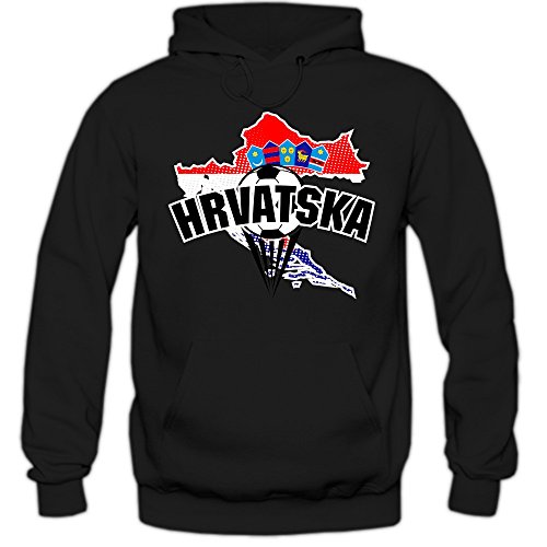 Kroatien EM 2016 #1 Hoody | Fußball | Herren | HRVATSKA | Kockasti | Trikot | Nationalmannschaft, Farbe:Schwarz (Black F421);Größe:L