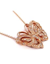 Womens Beautiful Rose Gold Plated Sterling Silver Cubic Zirconia Butterfly Pendant Necklace with Chain