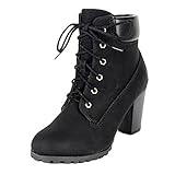 Womens Rugged Lace Up Stacked High Heel Ankle Boots