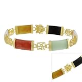 Lovely! Vermeil (24k Gold over Sterling Silver) Chinese Motif and multi color Genuine Jade and...