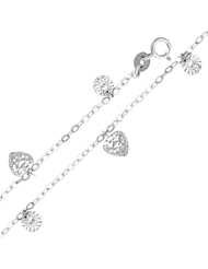 14K White Gold Fancy Designer Heart Dangling Link Chain Bracelet with Spring Ring Clasp - 7" + 1" Extension