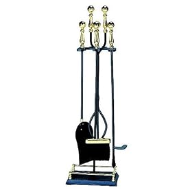 UniFlame 5 Piece Polished Brass Black Fireset W  Square Base by Uniflame