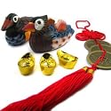 Auspicious Love Kit - 5" Feng Shui Mandarin Ducks, Gold Ingots and Chinese Coin Tassel for Love and Romance Luck