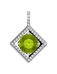 Platinum 8.00mm Round Cut Peridot and Diamond Pendant