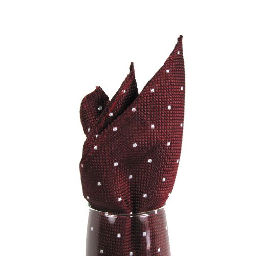Men's - Burgundy - Whie - Silk Woven Pocket Square