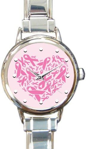 Special Design Breast Cancer Awareness Pink Ribbon Heart Shape Round Italian Charm Watch