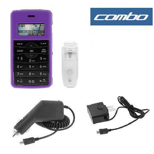 Solid Dark Purple Rubberized Snap On Crystal Case with Clip + Car Charger + Home Travel Charger for Verizon LG Env2 VX-9100 Cell Phone