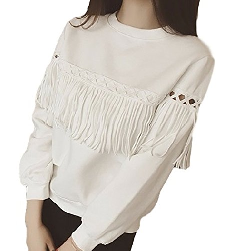 Sta.ANA(サンタ・アナ）秋 冬 レディース トップス カットソー プルオーバー スウェット トレーナー ロンT ラウンドネック 長袖 フリンジ トレンド 普段着 おしゃれ 選べる2色 M L XL 2XL 3XL 4XLサイズ