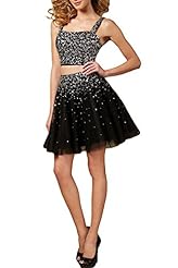 A-line Cocktail Short Tulle Sheer Sequined Beaded  Vintage Natural   Waistline Sleeveless Evening Dress/Homecoming Dress/Prom Dress  With Rhinestones
