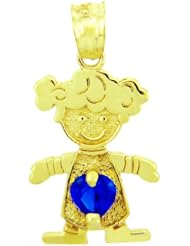 Baby Girl CZ Blue Sapphire Birthstone 10K Yellow Gold Charm