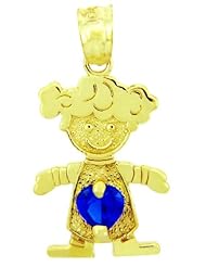 Baby Girl CZ Blue Sapphire Birthstone 14K Yellow Gold Charm