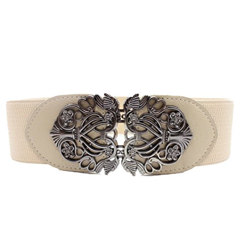 DZT1968(TM)Women Vintage Wide Belt With Alloy Flower (White)