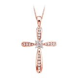10K Pink Gold 1/4 ct. Diamond Cross Pendant with Chain