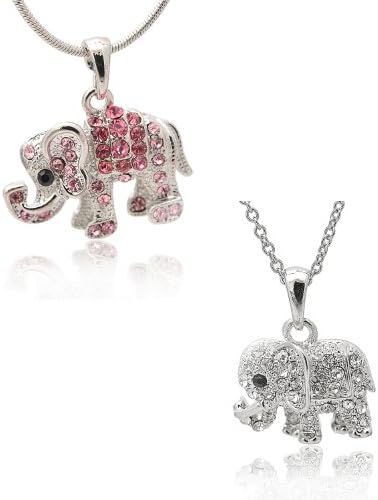 Silver Plated Crystal Raised Trunk Elephant Necklace