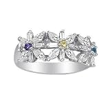 Sterling Silver With 3 Flower Design Multi Colored CZ Ring