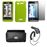 EMPIRE Black Leather Case Pouch with Belt Clip and Belt Loops + Neon Green  ....