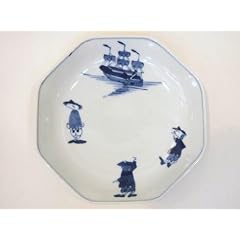 三人異人と帆船 正八角7寸★有田焼しん窯青花ブランド和食器贈り物引き出物結婚出産還暦内祝い