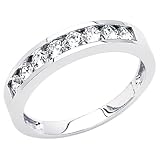 14K White Gold Round-cut Channel Set CZ Cubic Zirconia Ladies Wedding Band Ring