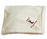 Custom embroidered Baby's 1st Christmas design on microfleece white baby blanket